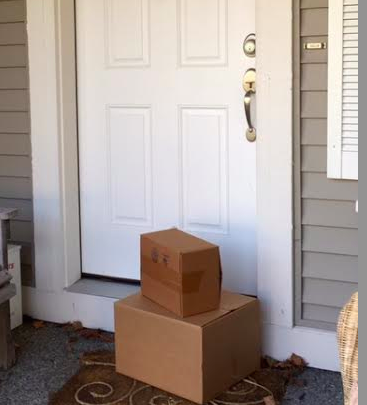 photo of packages at the front door