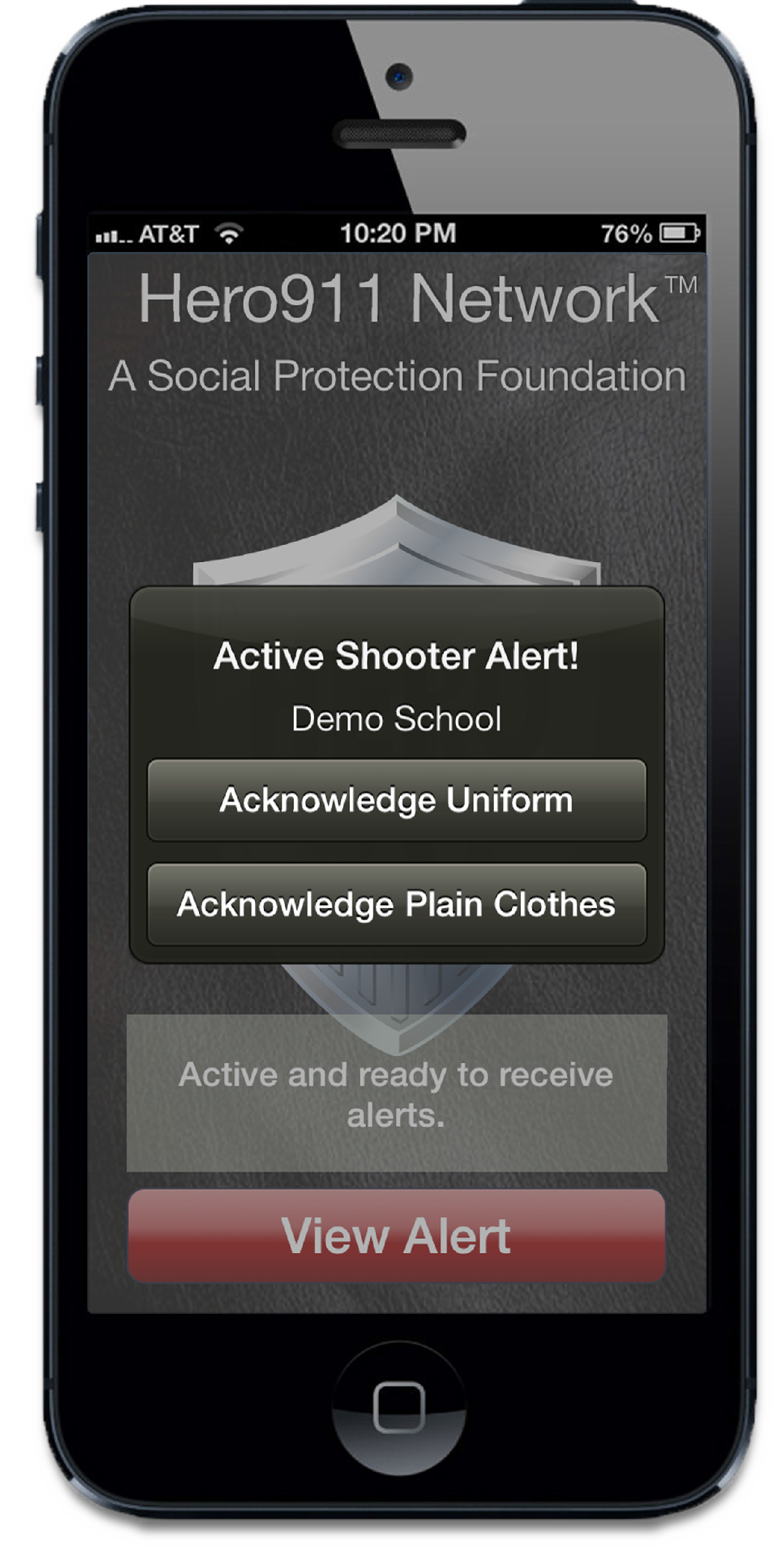 photo of the Hero911 Netwrok on a iPhone showing alerts