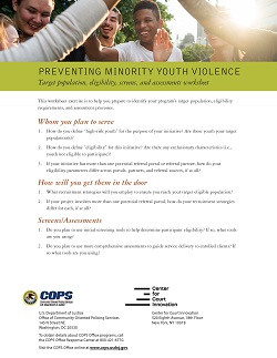 Preventing Minority Youth Violence: Target Population, Eligibility, Screens, and Assessments Worksheet